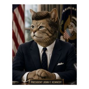 JFK Katzenporträt   Lustige präsidentielle Katzenk Poster