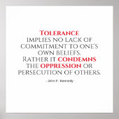 JFK Tolerance Quote Typografie Poster (Vorne)