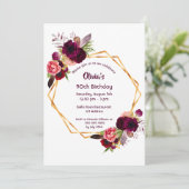 Jh. bordeauxrot florals goldenes geometrisches einladung (Stehend Vorderseite)