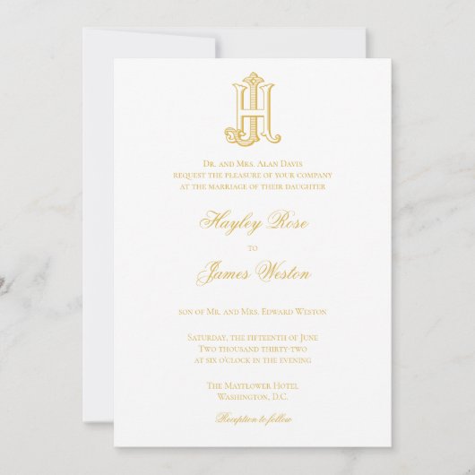 JH-Monogramm- oder HJ-Monogramm-Hochzeitseinladung Einladung (Vorderseite)