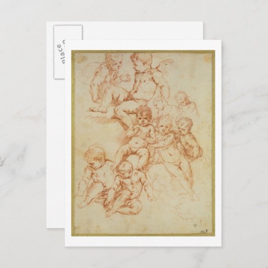 Jh. (Rote Kreide auf dem Papier) Postkarte (Vorne/Hinten)