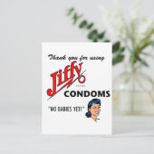 Jiffy Brand Condom Gear! Postkarte (Stehend Vorderseite)