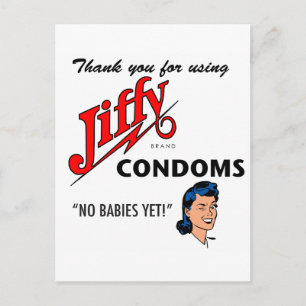 Jiffy Brand Condom Gear! Postkarte