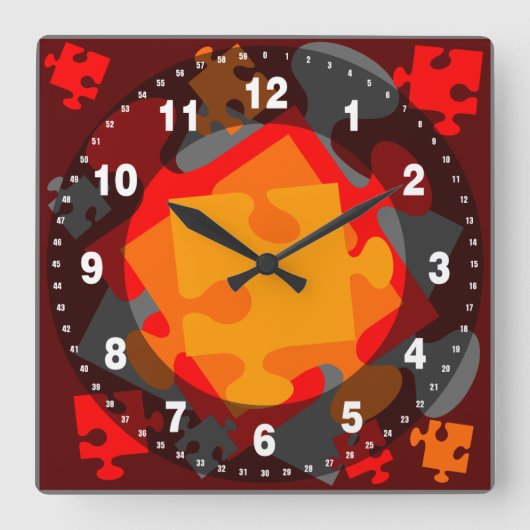 Jigsaw Jumble Quadratische Wanduhr (Vorderseite)