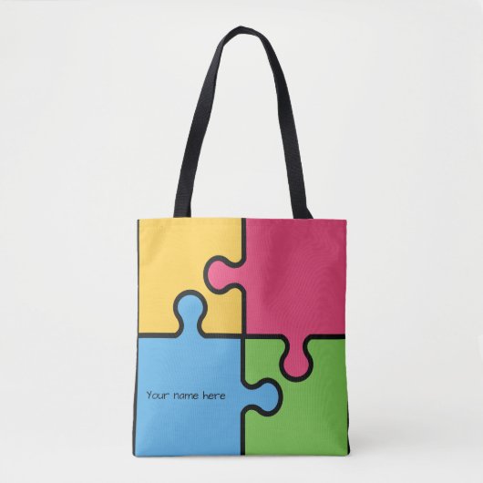 Jigsaw-Muster mit bearbeitbarem Namen Tasche (Vorderseite)