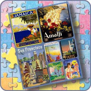 JIGSAW PUZZLE - 7 Vintage Travel Poster Collage