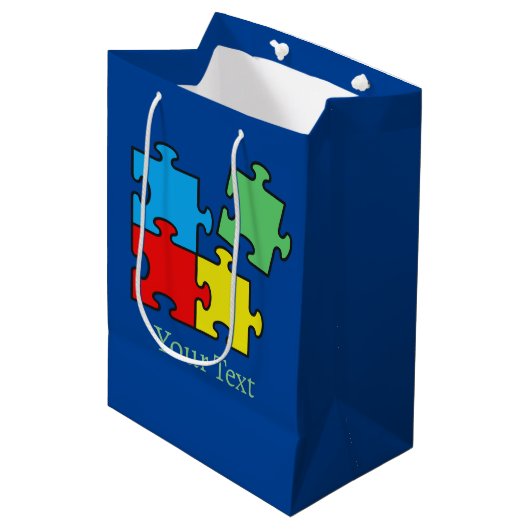 Jigsaw Puzzle Pieces Design Geschenktasche Mittlere Geschenktüte (Vorderseite Schrägansicht)