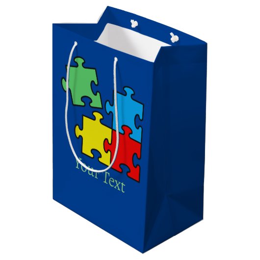 Jigsaw Puzzle Pieces Design Geschenktasche Mittlere Geschenktüte (Rückseite Schrägansicht)