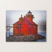 Jigsaw Puzzle Red Lighthouse auf stürmischen Meere (Horizontal)