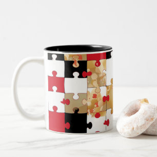 Jigsaw-Puzzle Rot-Schwarz-Gold-Muster Zweifarbige Tasse