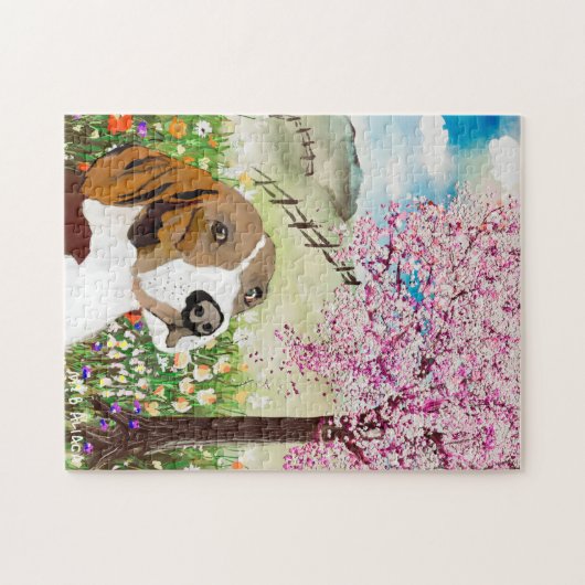 Jigsaw Puzzle Spring 2020 Blüten und Beagle (Horizontal)