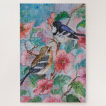 Jigsaw Puzzle Spring Birds<br><div class="desc">Niedliche Sparrows Spring Birds Puzzles MIGNED Wasserfarbe Malerei</div>