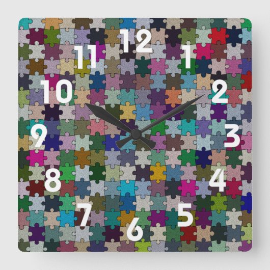 Jigsaw Puzzle Wall Clock Quadratische Wanduhr (Vorderseite)