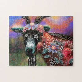 Jigsaw Puzzle - Whimsical Floral Goat Abstrakt Art