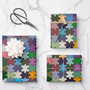 Jigsaw Wrapping Paper Flat Sheet Set 3 Geschenkpapier Set