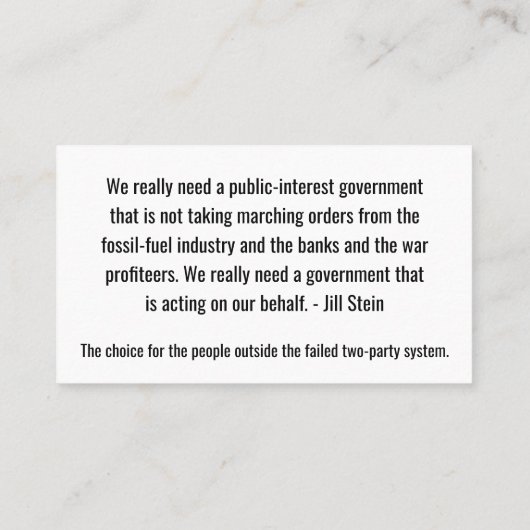 Jill Stein für das Zitat von Präsident 2024 Telefonnummerkarte (Rückseite)