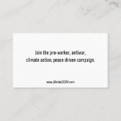 Jill Stein People Planet Peace Campaign Telefonnummerkarte (Rückseite)