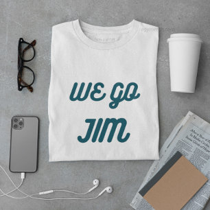 Jim, Gymnastik mit blauem Text T-Shirt