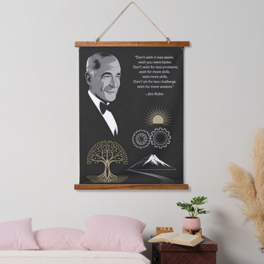 Jim Rohn Motivierend Quote Poster Black and Gold Wandteppich Mit Holzrahmen (Schlafzimmer)