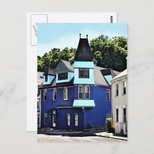 Jim Thorpe PA - Straße mit blauem Gebäude Postkarte (Vorne/Hinten)