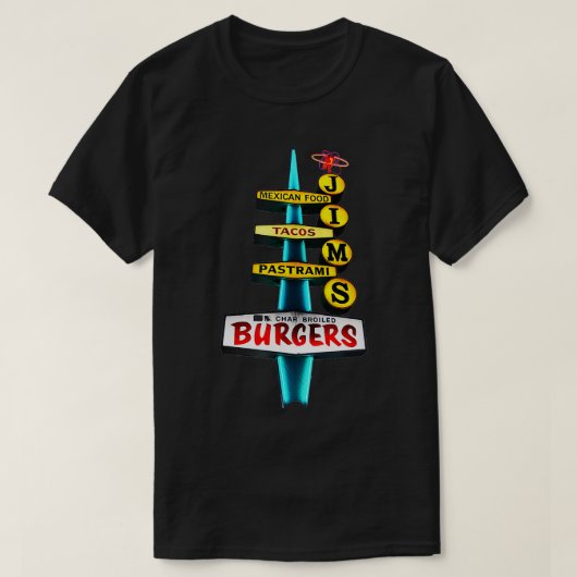 Jims Burger Retro Vintag Sign T-Shirt (Design vorne)