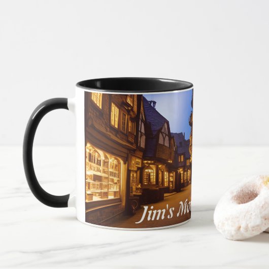 JIm's Personalisiert anpassbares Koffein am Morgen Tasse (Mit Donut)