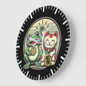 Jin Chan und Maneki Neko - Glück und Wohlstand Große Wanduhr (Winkel)