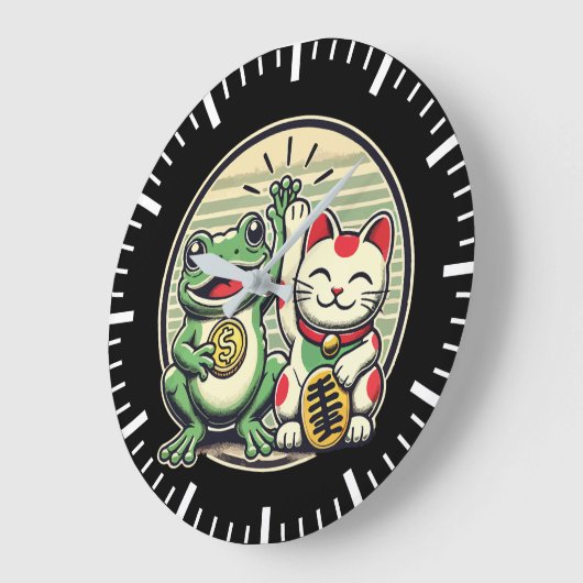 Jin Chan und Maneki Neko - Glück und Wohlstand Große Wanduhr (Winkel)