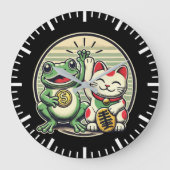 Jin Chan und Maneki Neko - Glück und Wohlstand Große Wanduhr (Vorderseite)