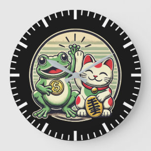 Jin Chan und Maneki Neko - Glück und Wohlstand Große Wanduhr