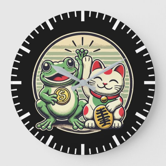 Jin Chan und Maneki Neko - Glück und Wohlstand Große Wanduhr (Vorderseite)