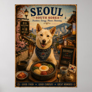 Jindo-Hund in Seoul Vintage-Reiseposter Poster