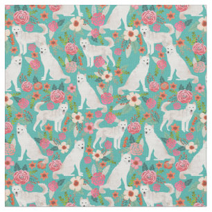 Jindo Hund Vintagen Blumen türkis Stoff