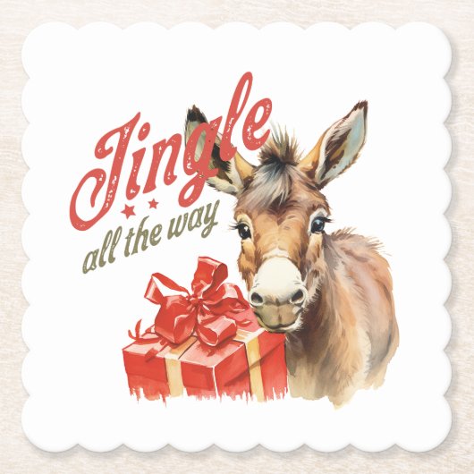 Jingle All the way Christmas Farm Donkey Untersetzer (Vorderseite)
