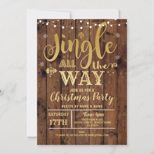 Jingle All The way Christmas Party Holidays Gold Einladung (Vorderseite)