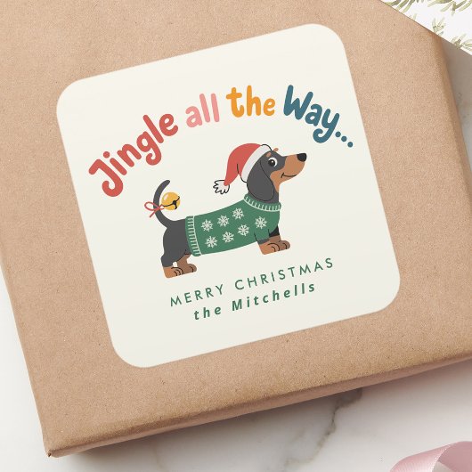 Jingle All the Way – Cute Holiday Pet Gift & Mail Quadratischer Aufkleber
