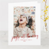 Jingle All The Way Red Script 2 Foto Holiday Card Karte (Gelbe Blume)