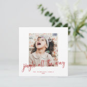 Jingle All The Way Red Script 2 Foto Holiday Card Karte (Stehend Vorderseite)