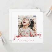 Jingle All The Way Red Script 2 Foto Holiday Card Karte (Vorderseite/Rückseite Beispiel)