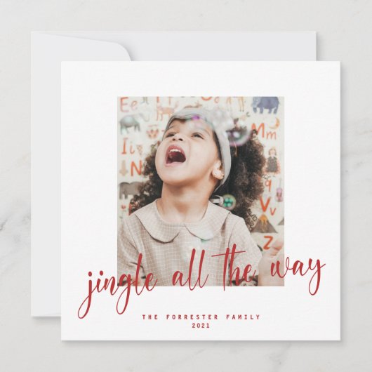 Jingle All The Way Red Script 2 Foto Holiday Card Karte (Vorderseite)
