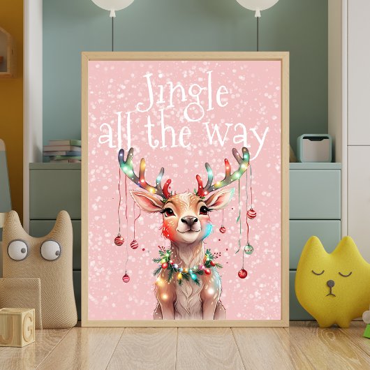 Jingle All The Way Rentier und Weihnachtslicht Poster