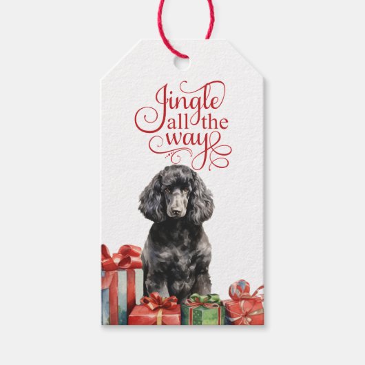 Jingle All Way Black Poodle Christmas Geschenkanhänger (Vorderseite)