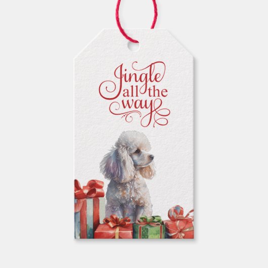 Jingle All Way White Poodle Weihnachten Geschenkanhänger (Vorderseite)