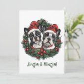 Jingle and Mingle Christmas Boston Terrier Hunde Einladung (Stehend Vorderseite)