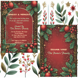 Jingle and Mingle Christmas Holly Motifs Red Berry Einladung