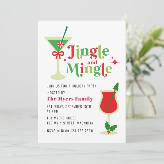 Jingle and Mingle Christmas Party Einladung (Stehend Vorderseite)