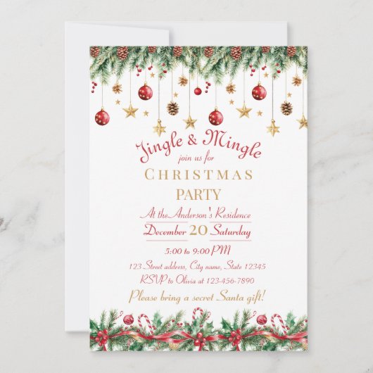 Jingle and Mingle Christmas Party Invitation Einladung (Vorderseite)