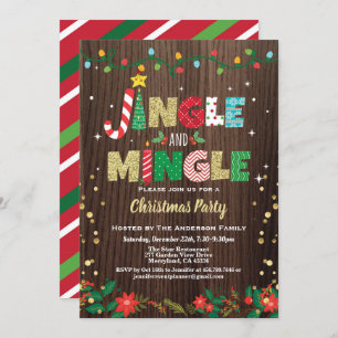 Jingle and Mingle Christmas Party rustikales Holz Einladung