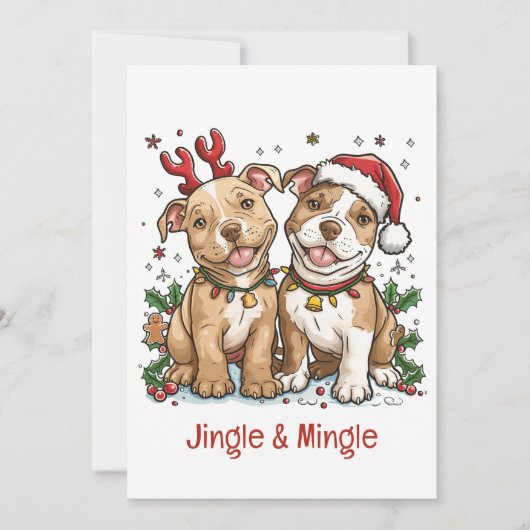 Jingle and Mingle Christmas Pit Bull Hunde Einladung (Vorderseite)