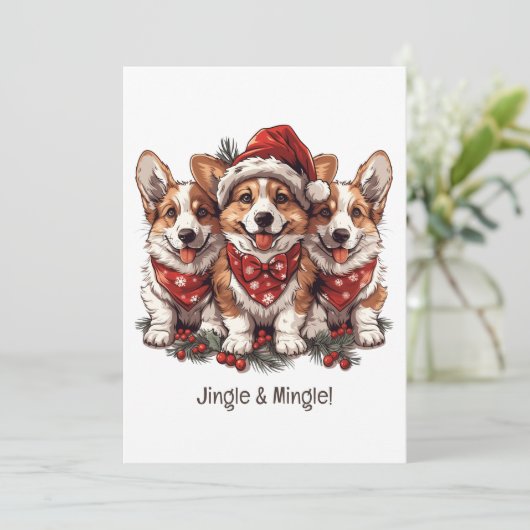 Jingle and Mingle Christmas Welsh Corgi Welppies Einladung (Stehend Vorderseite)